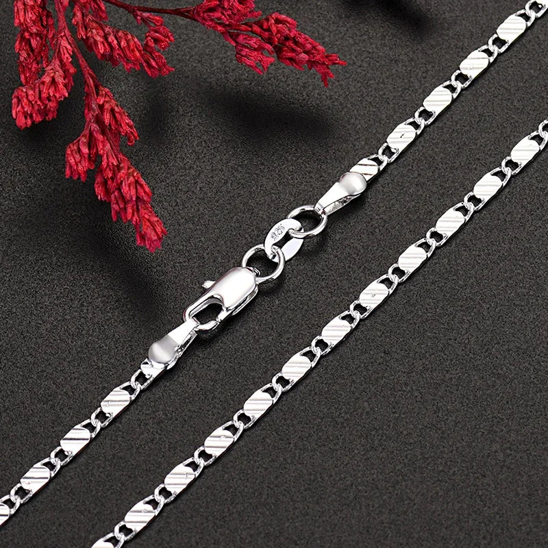New 925 Sterling Silver fine 2MM flat Clavicle chains Necklaces for Men Women wedding party Jewelry Christmas gifts 40-75cm