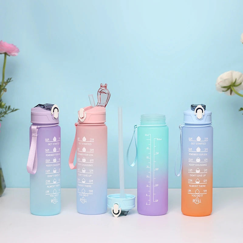 900ML Water Bottle Motivational Sports Bottle With Time Marker Leak-proof Cup Fitness BPA Free Portable Drinkware For Outdoor