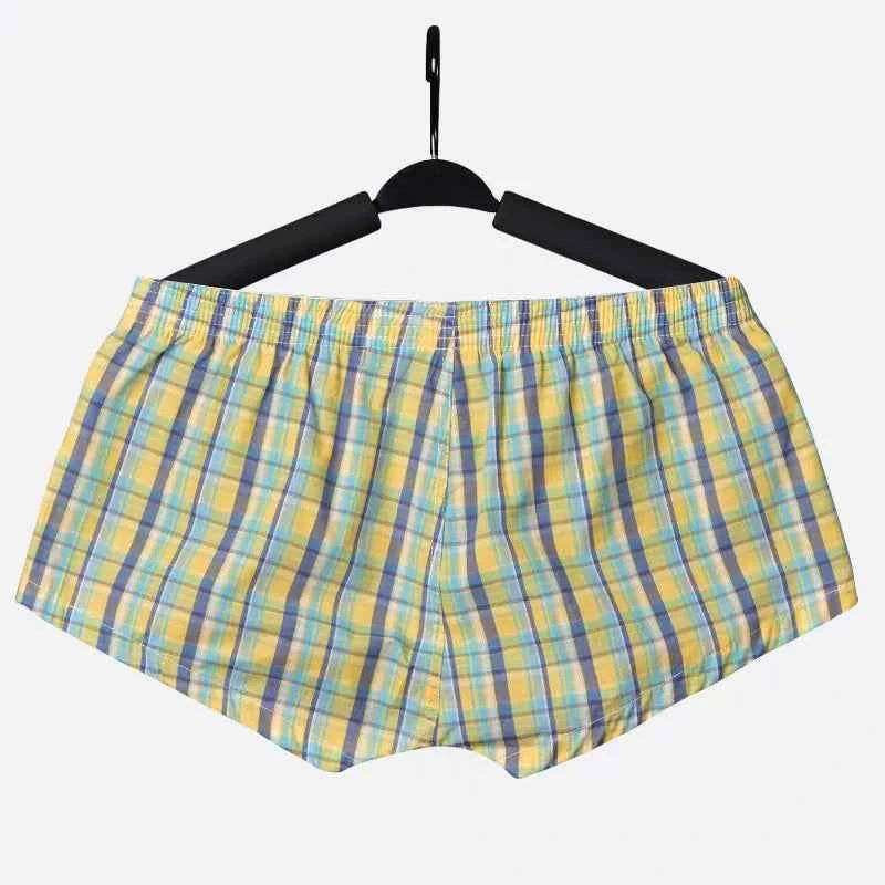 SEOBEAN Men's plaid Trunks Pajama Shorts Casual Tracksuit100% Cotton Comfortable Breathable Sleepwear