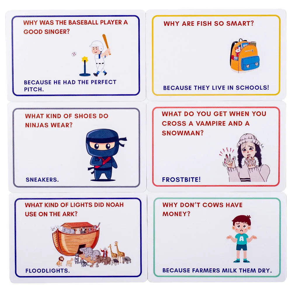 Kids Joke Cards 100pcs - Fun Lunchbox Notes With Puns Riddles Conversation Starters For Family Car Rides Road Trip Board Game