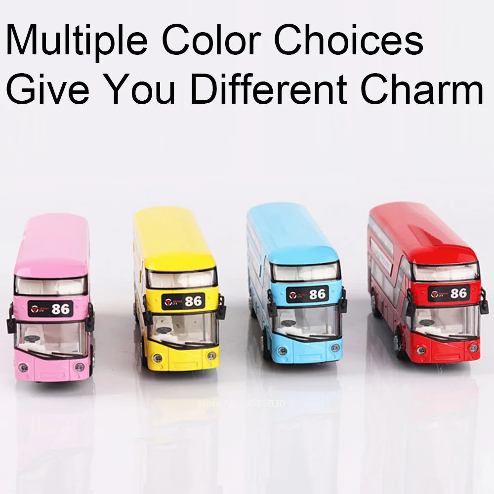1/36 Scale Double Decker Bus Toy Car Model Alloy Diecast Sound Light Pull Back Doors Opened Vehicles Collectibles Birthday Gift