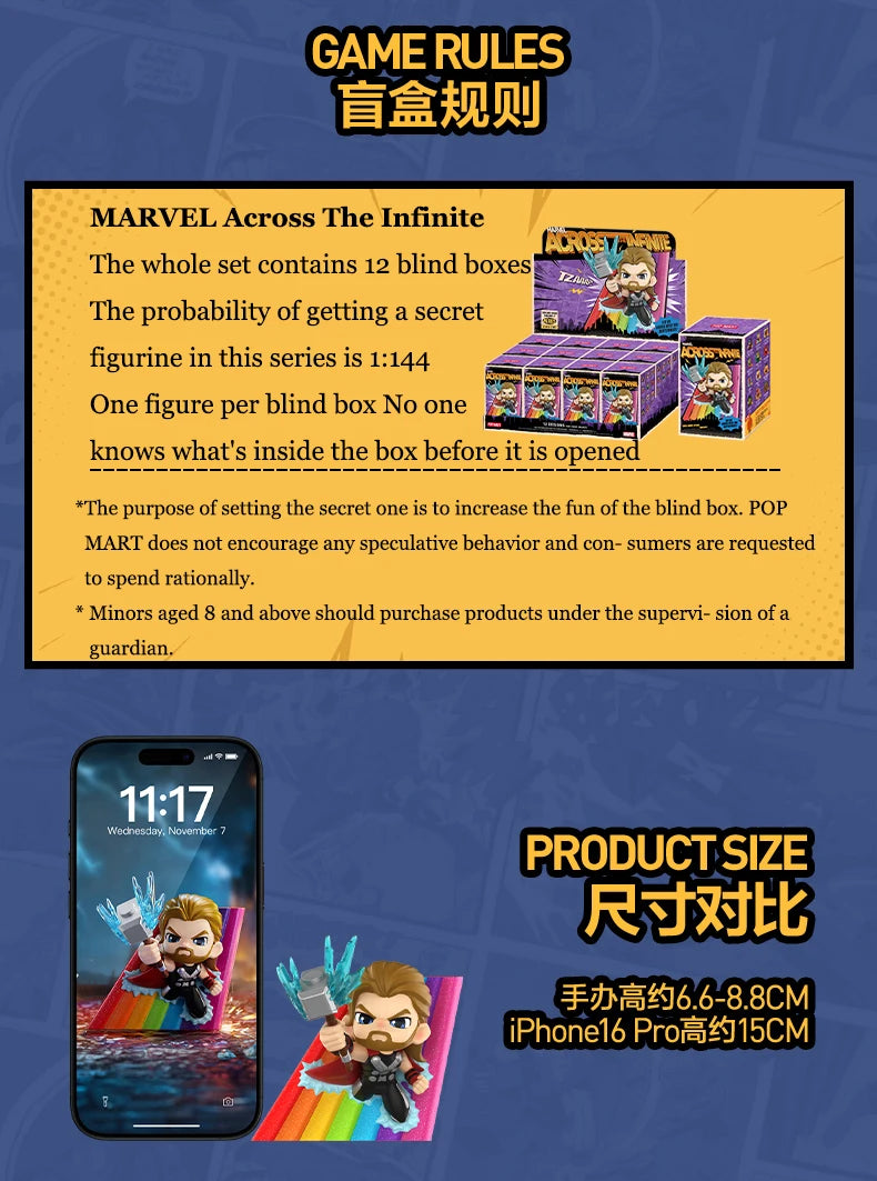 POP MART MARVEL Across The Infinite Series Original Blind Box Surprise Mystery Box Guess Bag Toys Doll Cute Desktop Ornaments