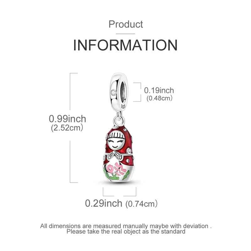 New 925 Sterling Silver Red Polka Dot Doll Charms Pendants Fit Original 925 Bracelet Necklace Fine DIY Birthday Jewelry