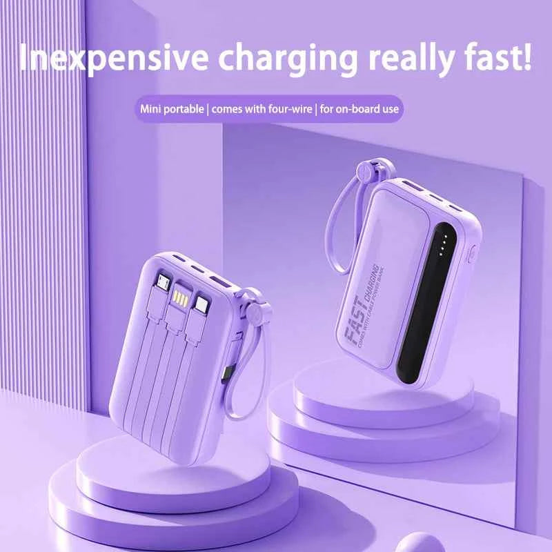 Lenovo 120W 500000mAh Power Bank Large Capacity 4 In1 Cables Intelligent Digital Display Light Portable Powerbank For iPhone New