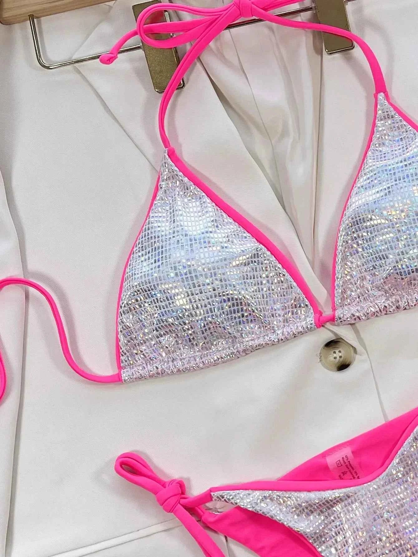 Bikini 2026 Sexy Triangle Shining Sequins Swimwear Swimsuit Women Halter Bikinis Set Bathing Suit Beach Bikini Female Banadores