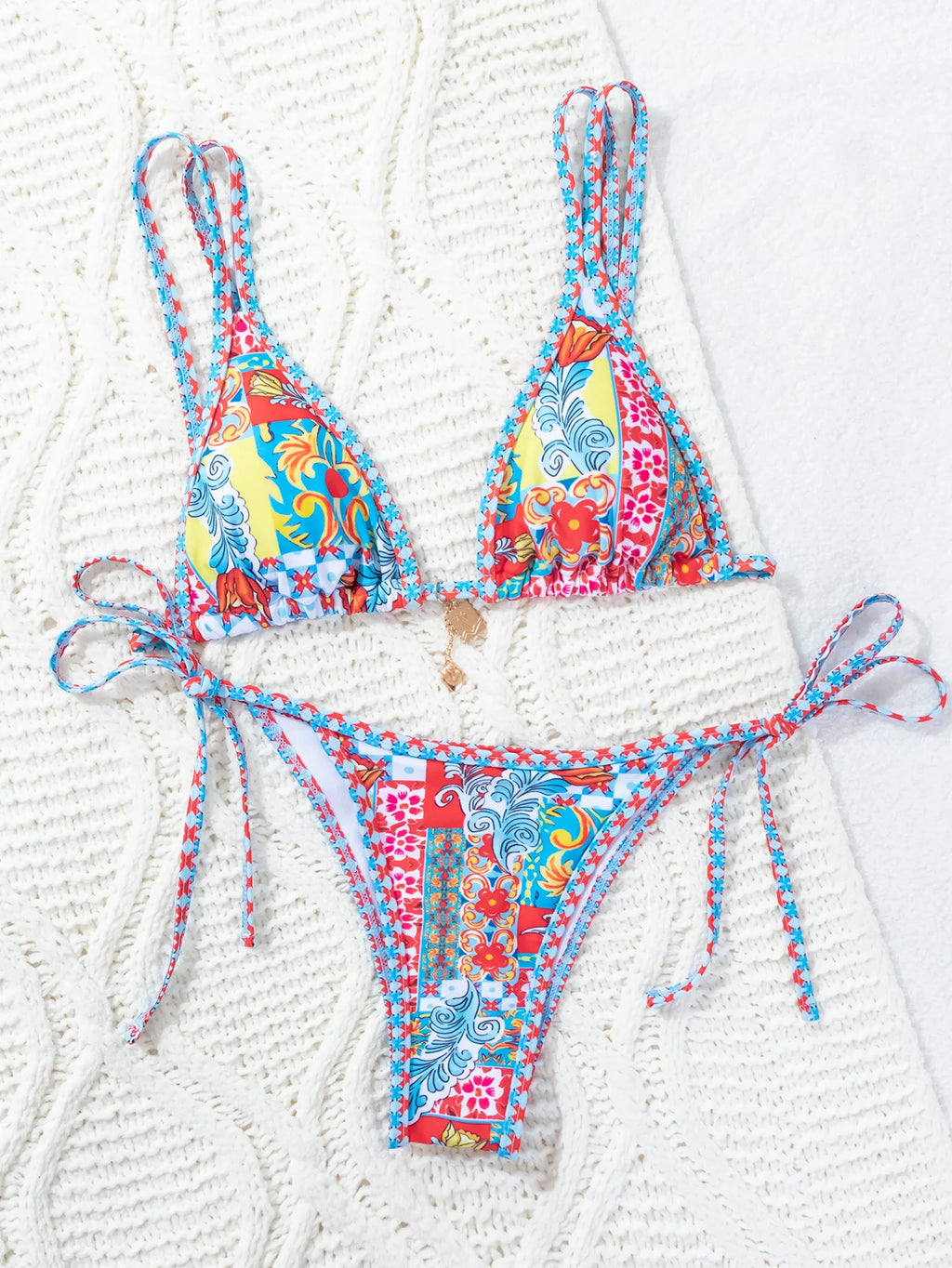 "2026 New Triangle Bikini Set - Floral Print Push Up Swimsuit & Brazilian Bottoms"
