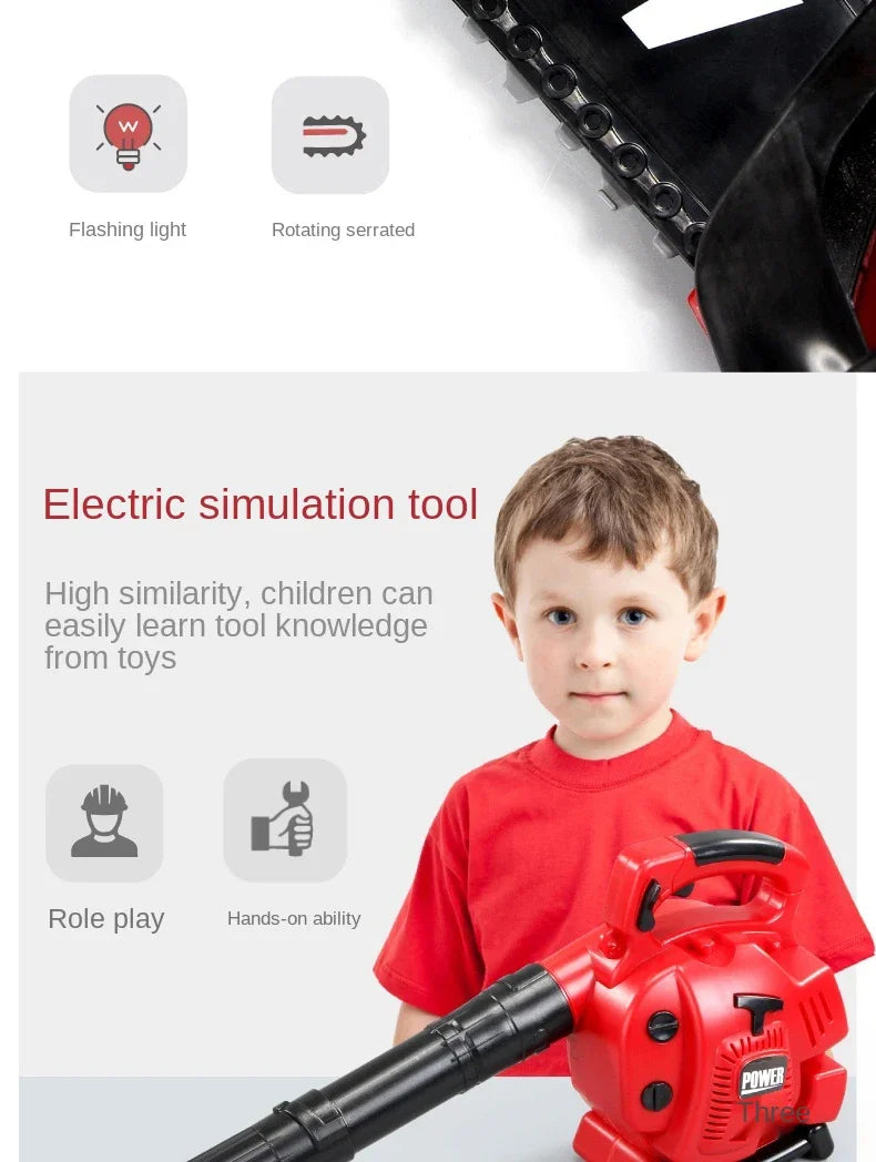 Children Electric Toolbox Pretend Play Toys Baby Simulation Tools Repair Lawn Mower Saw Hair Dryer Toy Maintenance Tool for Kid