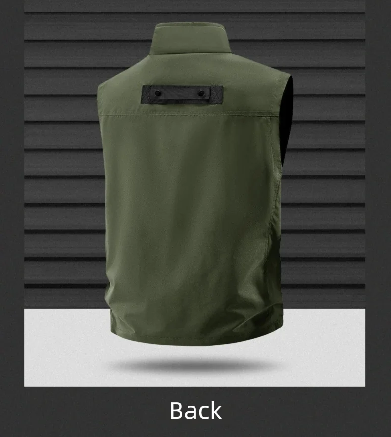 2025 Men's Outdoor Tooling Multi-Pocket Casual Outdoor Fishing Large Size Vest with Vertical Collar Breathable Quick-drying Vest