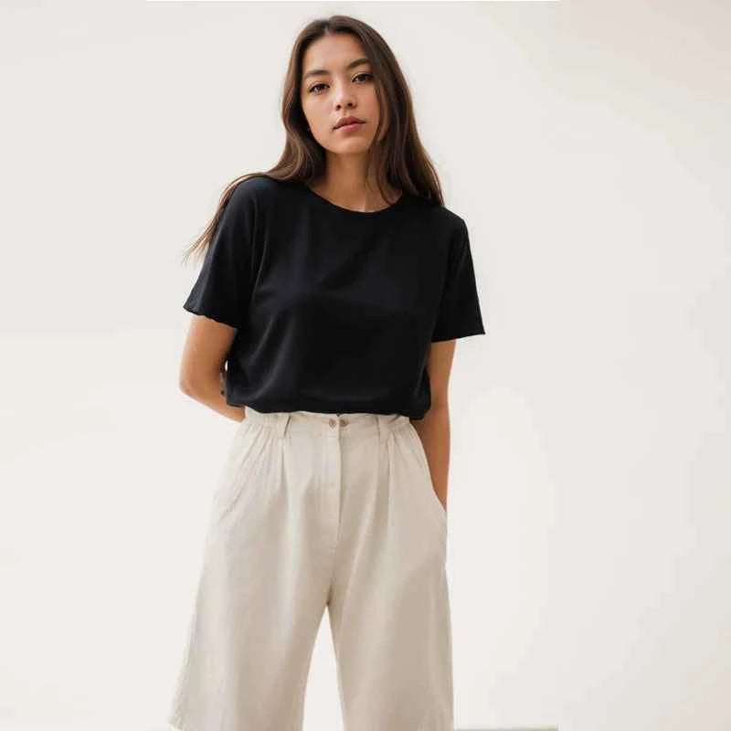 Cotton Short Sleeve Tops 220 Grams Heavy T-shirt Y2k Casual Comfortable Tee Shirt Black & White O-neck Woman Clothing YH2532