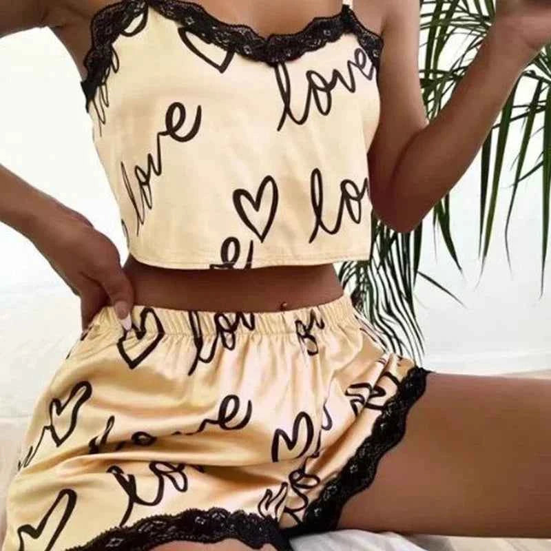 Women'S Pajama Shorts Suit Homewear Print Underwear Pijama Sexy Lingerie Camisoles Tanks Nighty Ladies Sleepwear