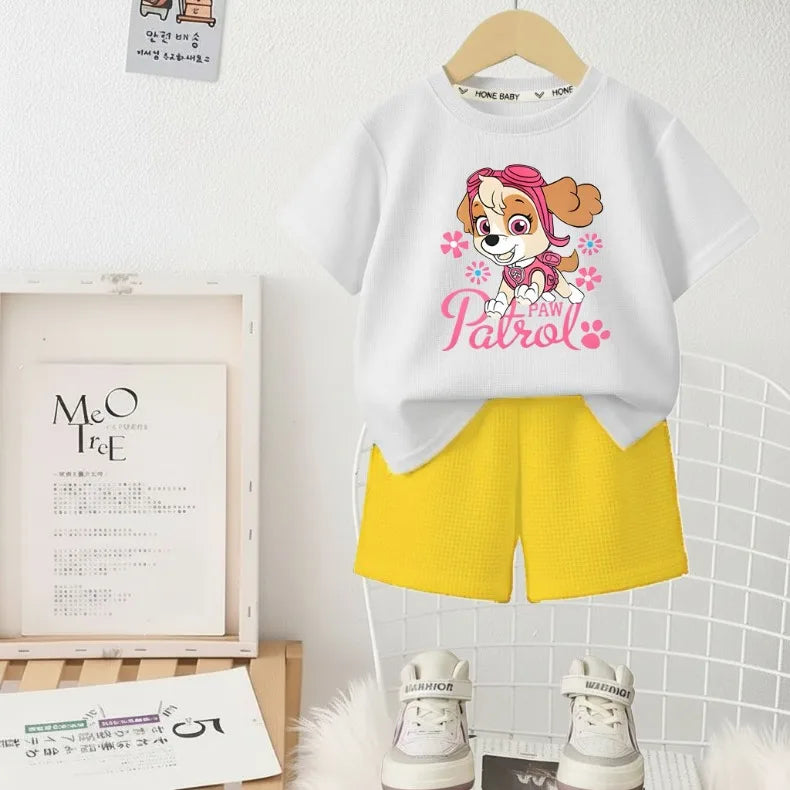 PAW Patrol Printed Summer Girls Casual Outfits Children's Shorts Sets Kids T Shirt and Shorts Two Piece Set Outdoor Sportwear