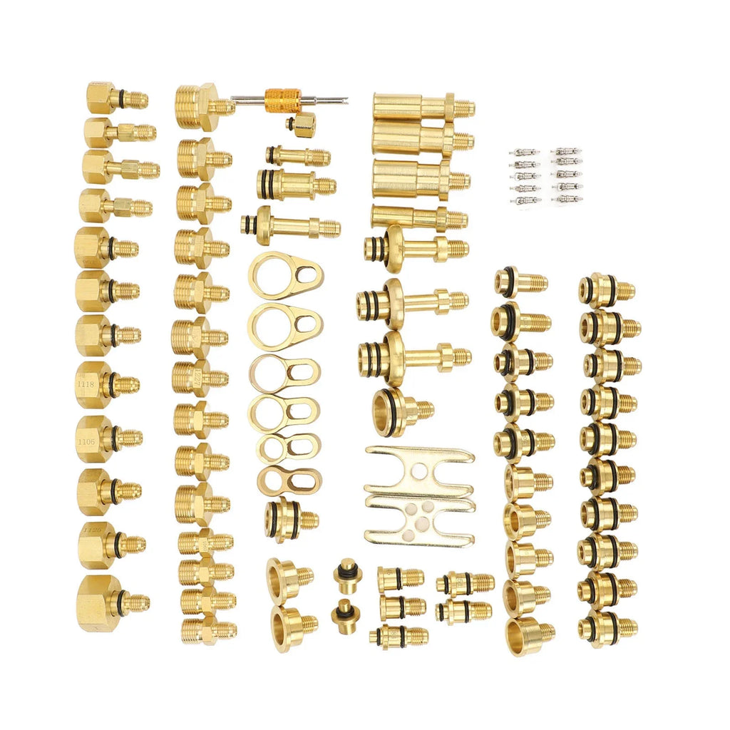 77Pcs Car Air Conditioning Leak Test Kit Brass Ac Leak Detection Tools Connector Repair Kit for Car Auto AC