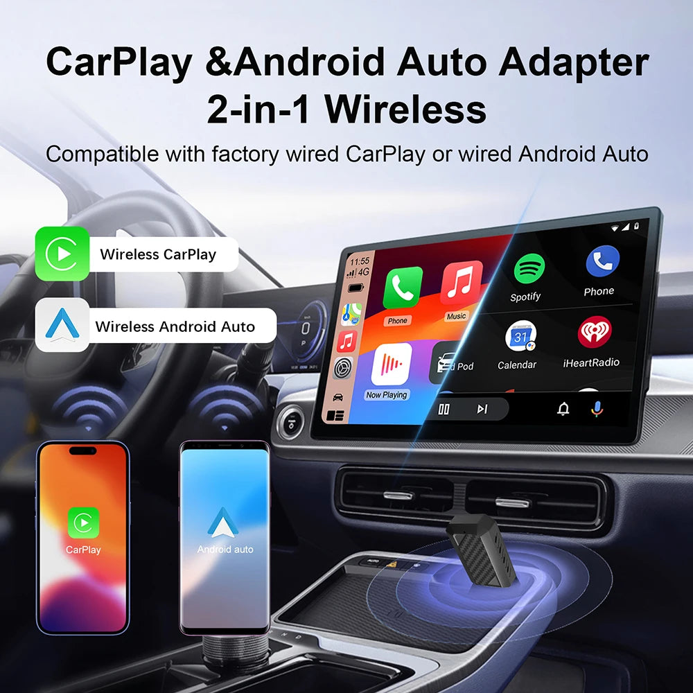 Wired To Wireless Carplay & Android Auto Mini Adapter USB Plug and Play Auto Connect for Factory Wired Carplay Android Auto Cars
