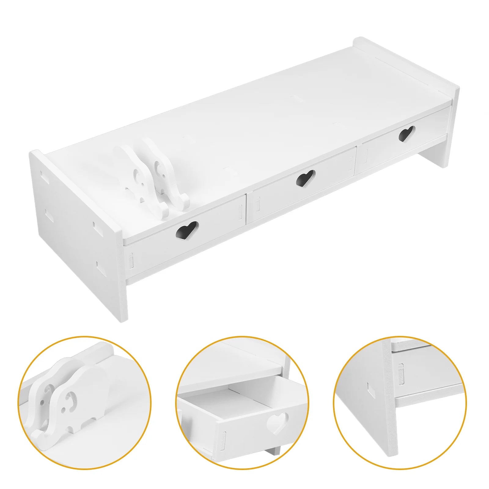 Keyboard Storage Rack Monitor Riser with Drawers PVC Wood Composite Desk Organizer Office Computer Screen Height Adjustable