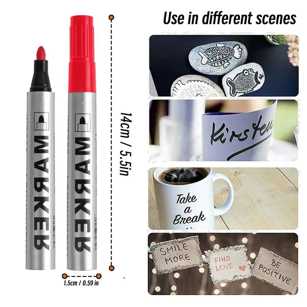 Permanent Paint Marker Pen Waterproof Black Pen for Tyre Oily Markers Quick Drying Signature Pen Stationery Supplies