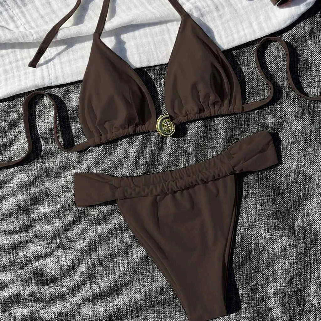 2025 Halter High Cut Leg White Bikini Women Swimwear Female Swimsuit Two-pieces Bikini set Padded Bather Bathing Suit Swim V6837