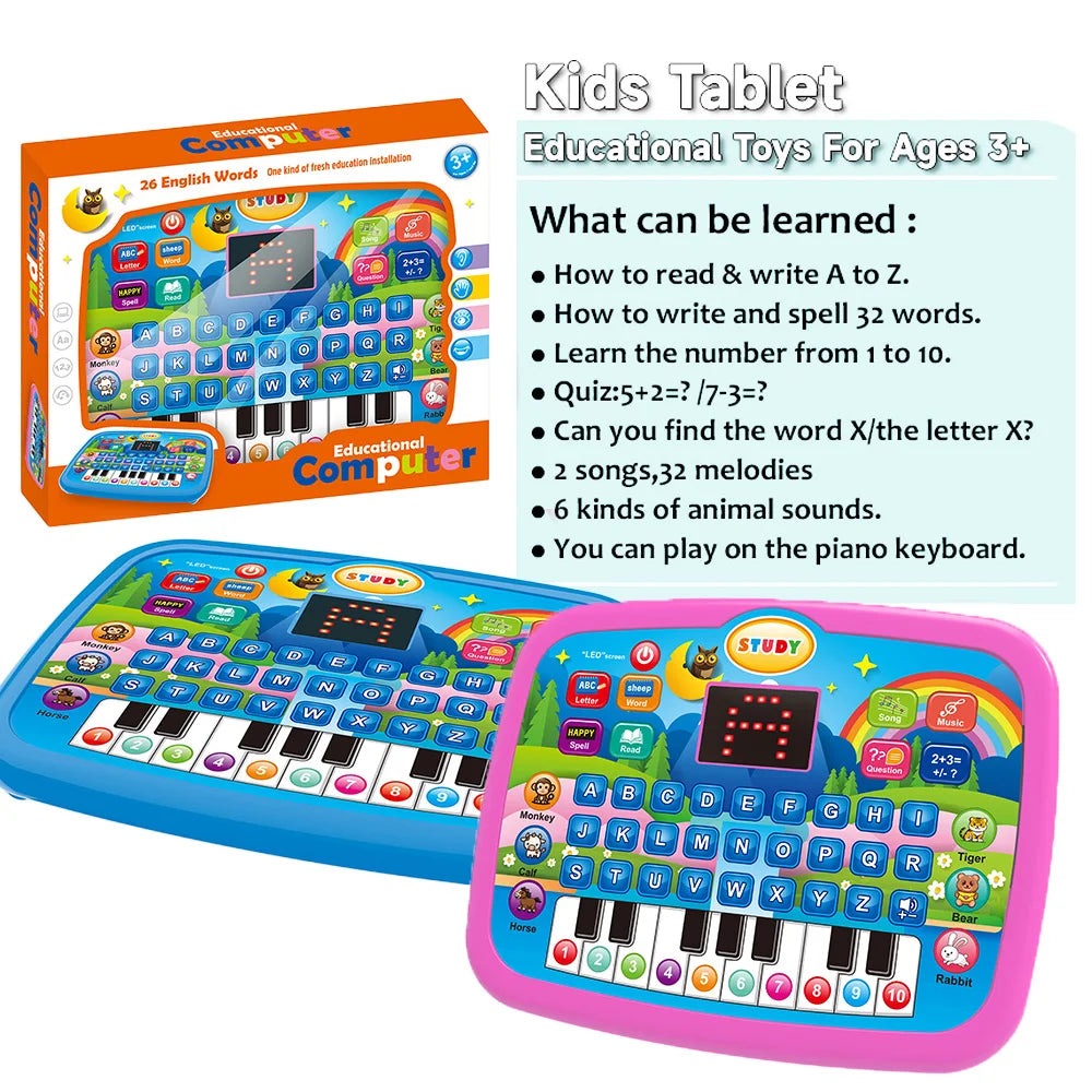 Kids Educational Learning Tablet Toy for Age 3+, Early Literacy Math Music Learning Pad with Electronic Keyboard, Birthday Chris
