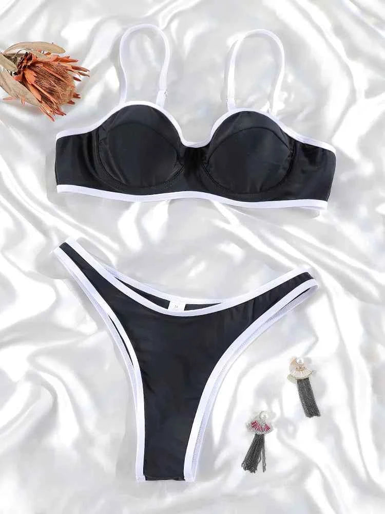 ZRTAK Leopard Swimwear Sexy Bikinis Patchwork Swimsuit Women 2025 Bathing Suit Print Bikini Sets Solid Beachwear Cup