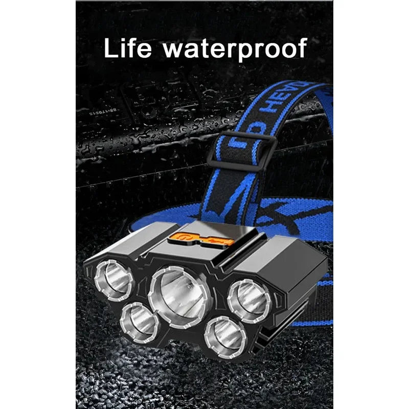 Headlight, strong light, super bright, rechargeable fishing light, long-range, super bright, head mounted mining lamp flashlight