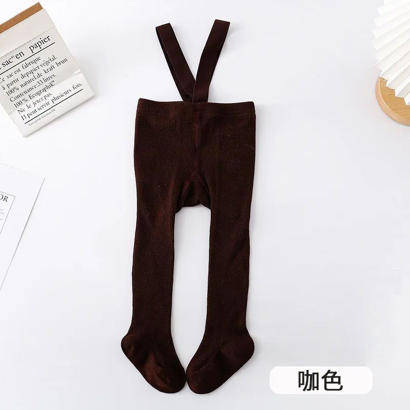 Newborn Baby Boys Girls Pantyhose Solid High Waist Ribbed Knit Tight Infant Spring Autumn Strap Leggings
