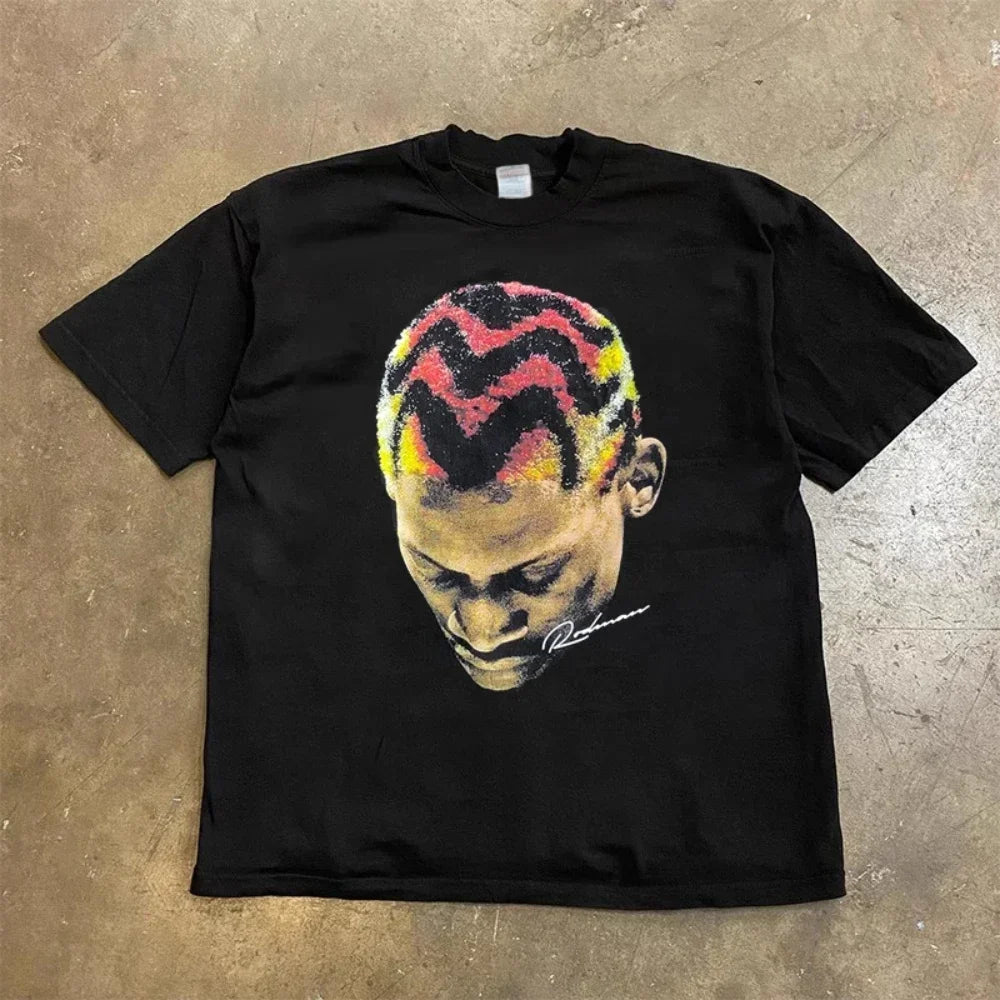 Fashion Men Women T-shirt Rodman American Street Big Head Crew Neck Short Sleeve Cotton T-Shirt Loose Street Wear Tops Clothing