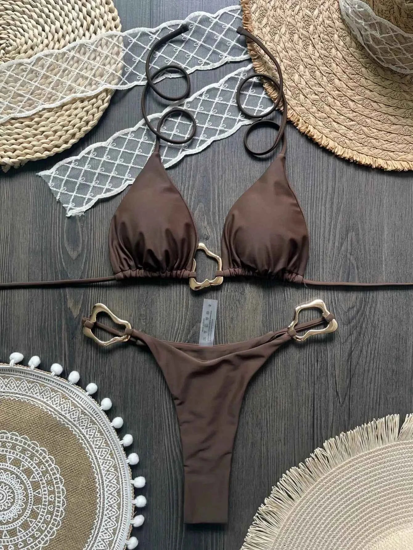 New Sexy Bikini Solid Color Lace-up Split Two-piece Swimsuit for Women