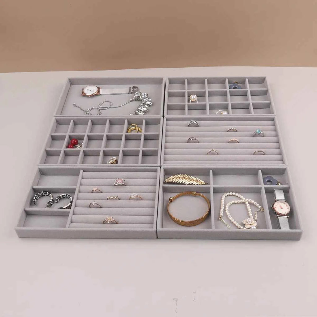 Velvet Jewelry Display Stackable Exquisite Jewellery Holder Portable Ring Earrings Necklace Organizer Box organizator de boys