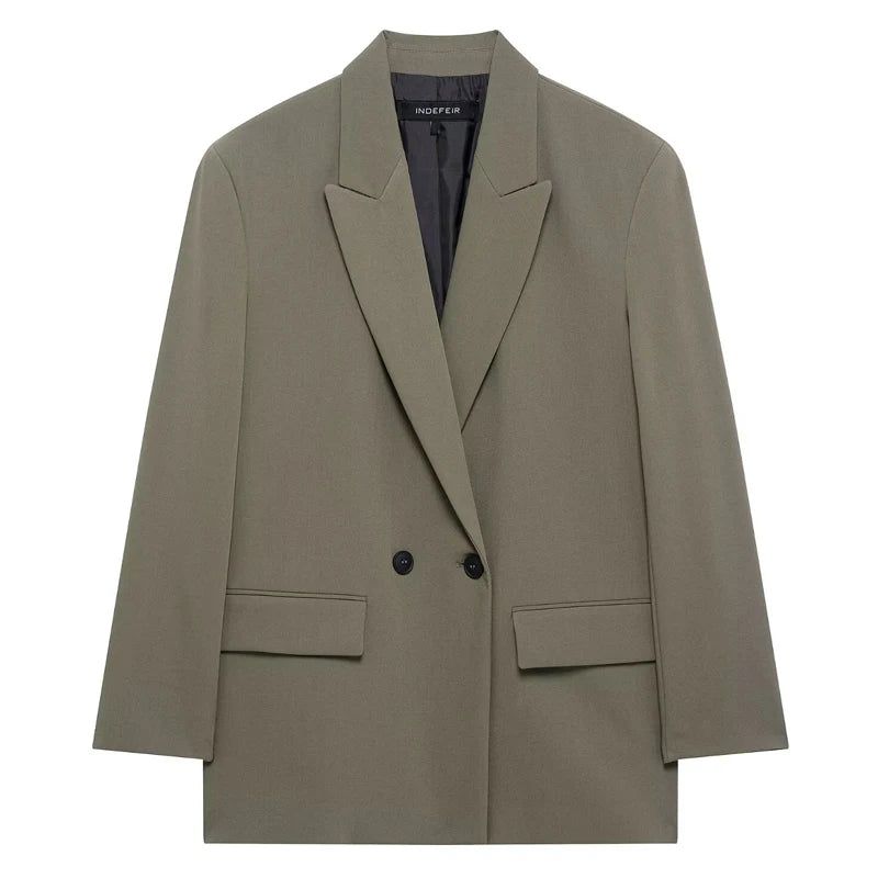 HXAO Blazer Women Double Breasted Pocket Women's Jacket 2025 Long Sleeve Casual Blazers Woman Chic Office Wear Ladies Coat