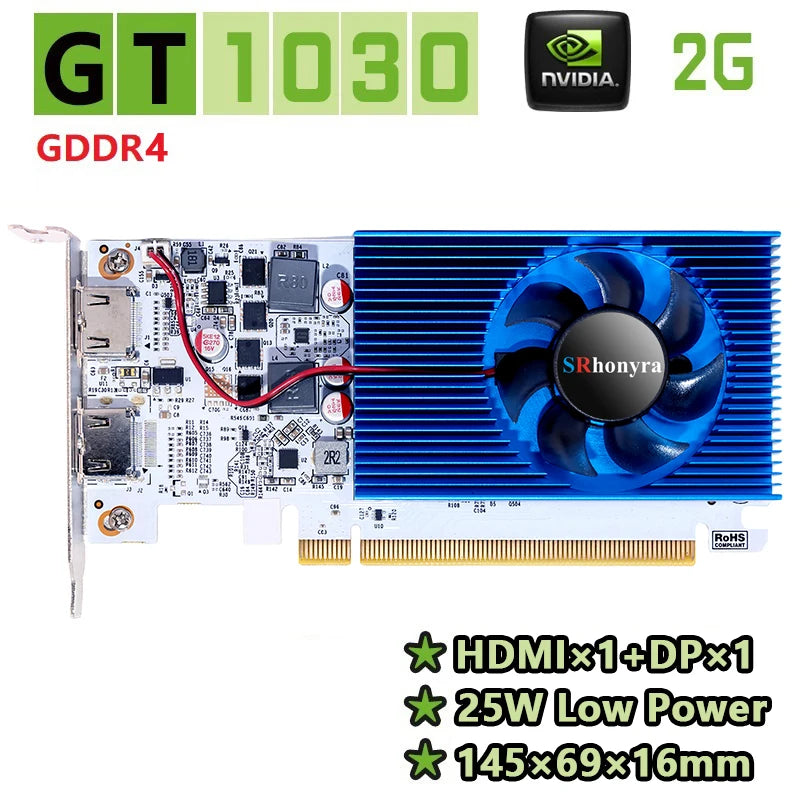 SRhonyra Low Profile Graphics Card 4GB GT730 RX550 GT1030 GTX1050 GTX1050Ti Half Height PCIe Video Card For SFF Thin ITX HTPC