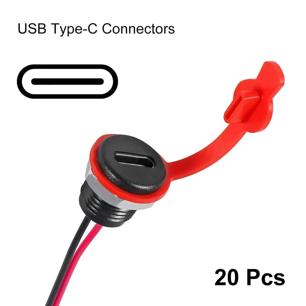20PCS Type-C Female Chassis Wire 2Pin USB Connectors 3A Type-C Female Socket Connector Black 2pin with Terminal
