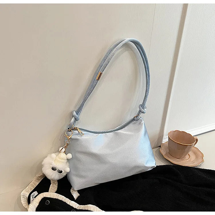 High Quality Solid Color Fashion Elegant Shoulder Bag Smooth Cloth Satin Underarm Bag Leisure Shoulder Bag Lady Handbags Purse
