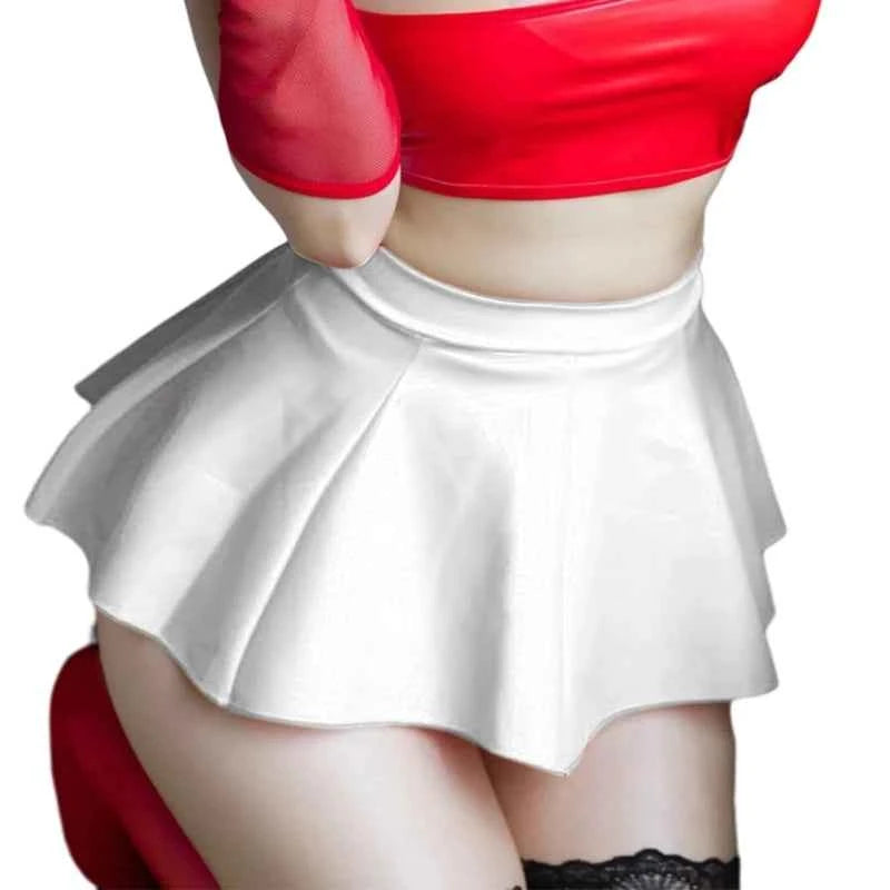 Women PU Faux Leather Color Pleated Mini Skirt High Waist Sexy Short Skirts Party Club Costume Lingerie