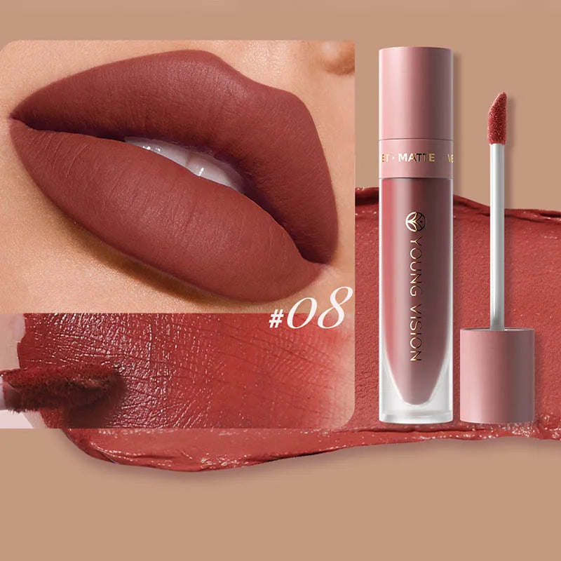 DUNUF  8-color matte velvet smooth easy-to-apply square tube lip gloss waterproof three-dimensional plumping lipstick