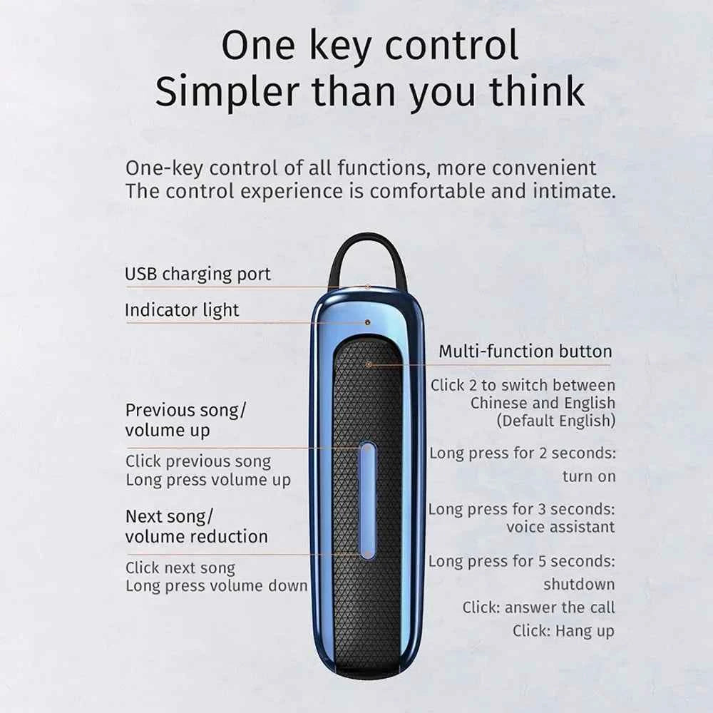 Ear Hook E1 Bluetooth Earphones with Mic | Hands-Free Business Headphones for Music Listening