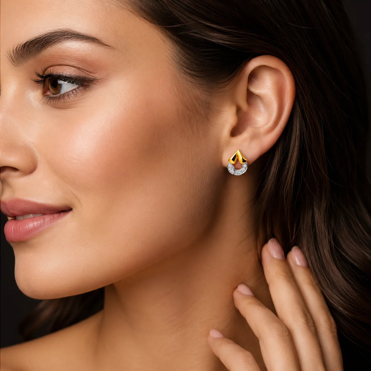 Namivaa 18Kt Yellow Gold Diamond Micro Insert Designer Stud Earrings Women High Polish Contemporary Party Wedding Daily Wear