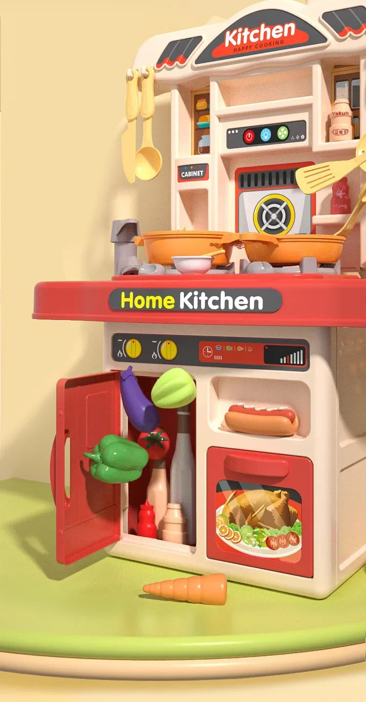 Children Play House Toy Simulation Kitchen Table with Sound Kids Role Play Kitchen Utensils for Girl Cooking Educational Toy Set
