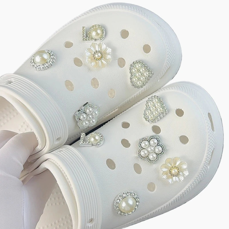 10PCS Fashion Shoe Charms Set Accessories Hole Shoe Buckle Summer Pearl Rhinestone Flower DIY Shoes Decorations for Sandals