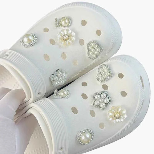 10PCS Fashion Shoe Charms Set Accessories Hole Shoe Buckle Summer Pearl Rhinestone Flower DIY Shoes Decorations for Sandals