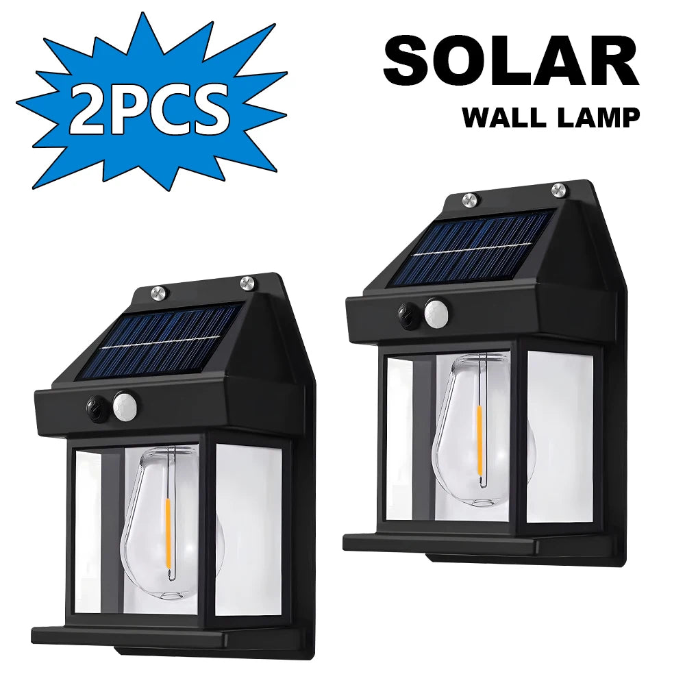 Lot de 4 lampes solaires vintage d'extérieur étanches avec détecteur de mouvement LED, lumières d'ambiance pour jardin, accessoires muraux pour patio, garage
