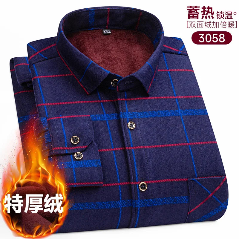 Men's long-sleeved shirt with fleece thickened warm autumn and winter plus size 8XL9XL slim casual plaid everything comfortable