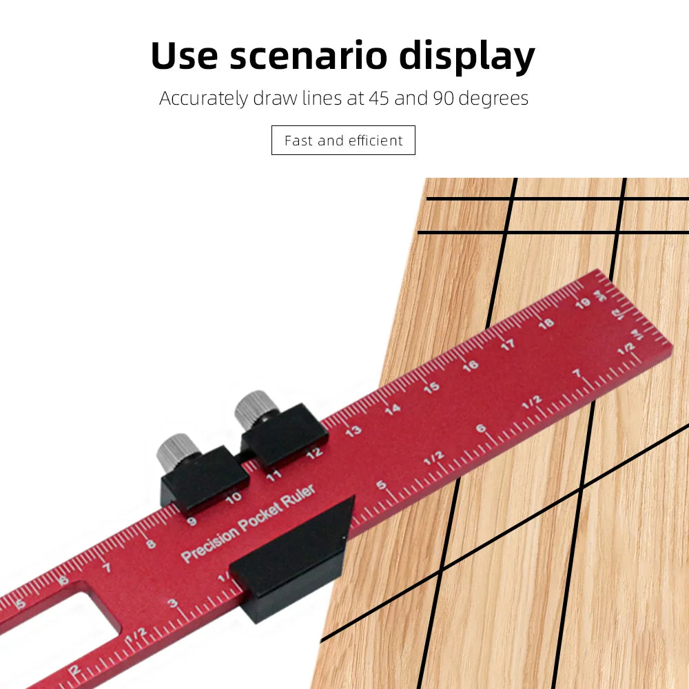 Woodworking Tools Ruler - Pocket Ruler Layout Tool Aluminum Precision Ruler with T-Track Metal Slide Stops,Inch and Metric Scale