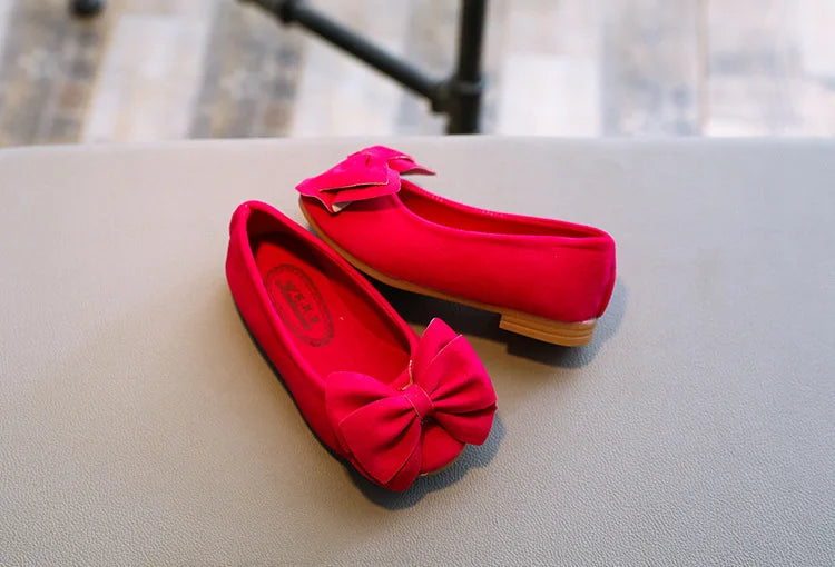 Baby Girls Shoes Princess Bow-knot Flock Fabric Spring Autumn Kids Flats Children Casual Loafers Candy Color Toddlers Shoes Soft