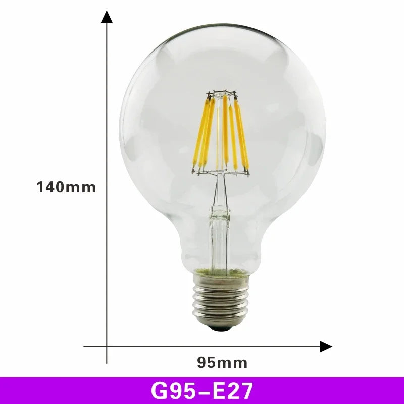 LED Retro Edison Bulb E14 E27 AC 220V 2W 4W 6W 8W Vintage Glass Lamp C35 G45 A60 ST64 G80 G95 G125 Led Filament Light Home Decor