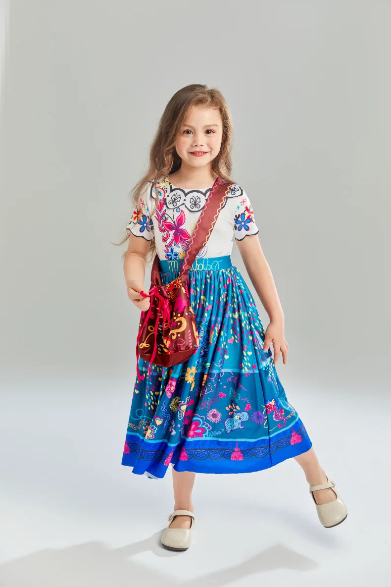 Mirabel Princess Dress For Girls Halloween Cosplay Encanto Costume Kids Birthday Gift Party Dress With Bag Girls Evening Dress