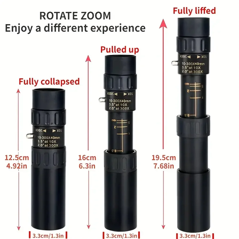 HD Zoom Monocular Telescope 10–300x for Long-Range Viewing