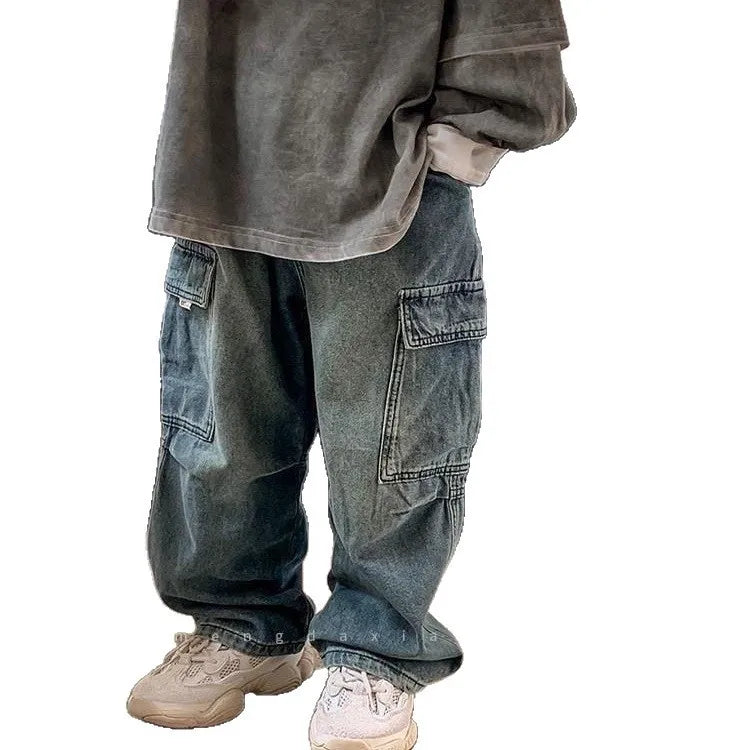 Children Boys Jeans Spring Autumn Kids Baby Boys Denim Pant Side Pockets Toddler Boys Loose Straight Pant Streetwear Boys Pants