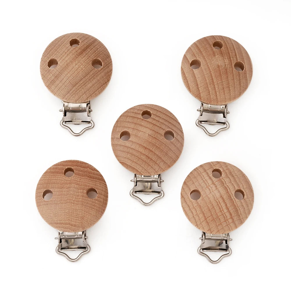 10Pcs Wooden Baby Pacifier Holder Metal Clip Beech Baby Pacifier Clips Chain Accessories Wooden Teether Toy BPA Free