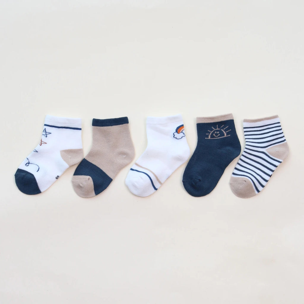 5 Pairs Summer Cotton Socks for Boy Girl Cute Cartoon Thin Breathable Baby Middle Tube Socks Fashion Stripe Kids Socks 0-3 Years