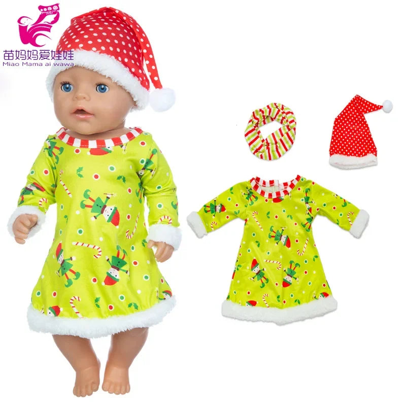 18 Inch Baby Doll Winter Clothes Set Crochet Sweater Scarf Hat Gloves New Year Apparel for 43 Cm Girl Dolls