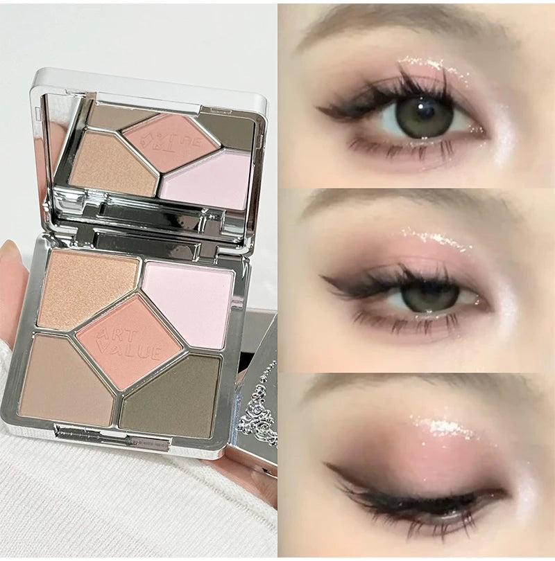5 Colors Eyeshadow Palette Purple Glitter Pearlescent Matte Eye Shadow Shimmer Makeup Long Lasting Women Beauty Eye Cosmetics